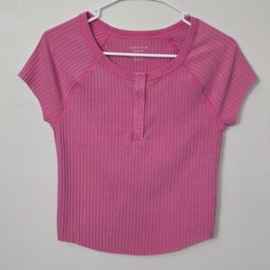 *American Eagle Pink Ribbed Tee Size Large Soft